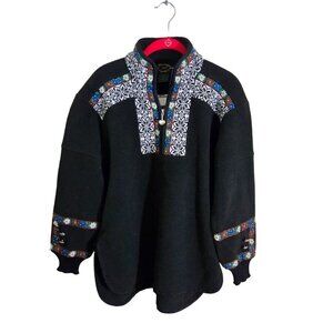 Obermyer Vintage Embroidered Norwegian Style Pullover Fleece Sweater Size XS